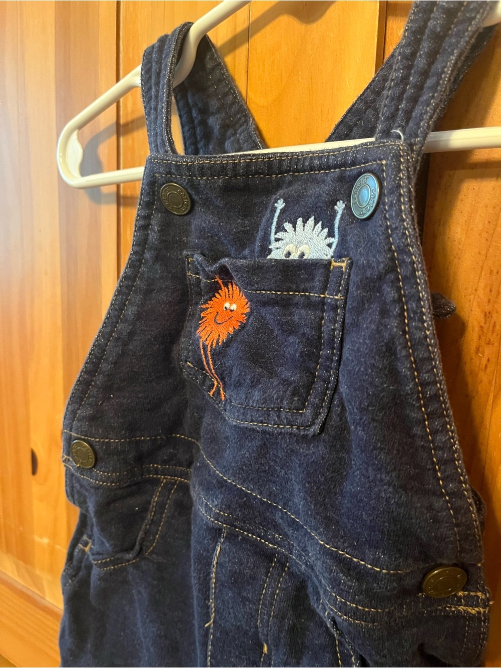 Carter's denim Overalls with Cute Monster Embroidery
